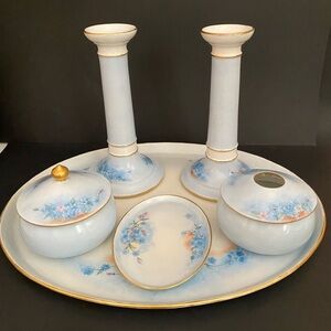 Vintage Haviland NV Hand Painted Dresser Set Of 6 Vanity Tray Porcelain Limoges